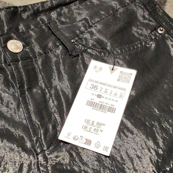 NWT. Zara. Satin Pants. Black shimmer. 30” waist. Bootcut. Gorgeous! - Picture 3 of 8